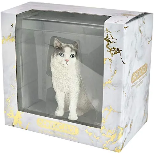 Sandicast Glass Small Size Bicolor Ragdoll Cat Sculpture, White/Gray