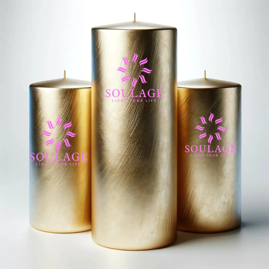 Set of 3 SOULAGE Premium Golden Festive Pillar Candle | Luxury Handcrafted Candles | Non Toxic Candles | Long Burning Time | Smokeless & Dripless