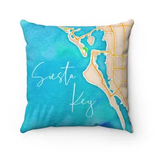 Siesta Key Watercolor Map Pillow with Tranquil Waters Back