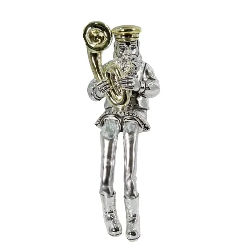 Silvered Polyresin Sitting Hassidic Figurine With Cloth Legs 26 Cm- Tuba Player