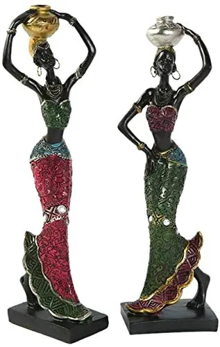 Taotenish 2pcs African Sculpture Women Figure Girls Tribal Lady Figurine Statue Decor Collectible Art Creative Crafts Dolls Ornaments New Home Gifts