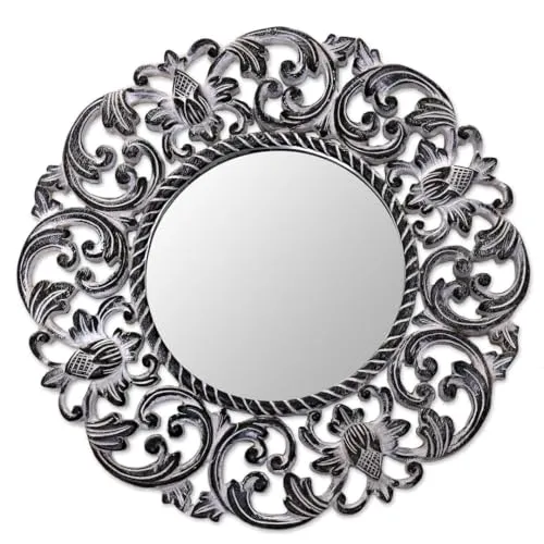 UNIVERSAL WOOD CRAFTS Hand Carved Wooden Round Mirror Frame