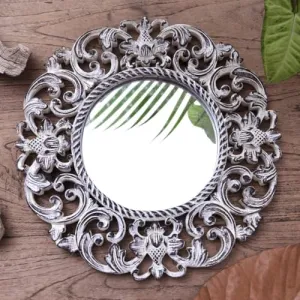 UNIVERSAL WOOD CRAFTS Hand Carved Wooden Round Mirror Frame